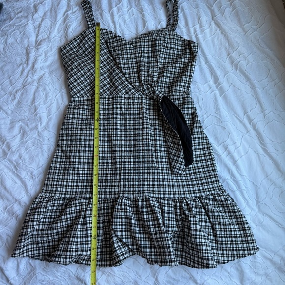 Parker Black and White Plaid Cinched Bow Adjustable Straps Mini Dress - Picture 4 of 5